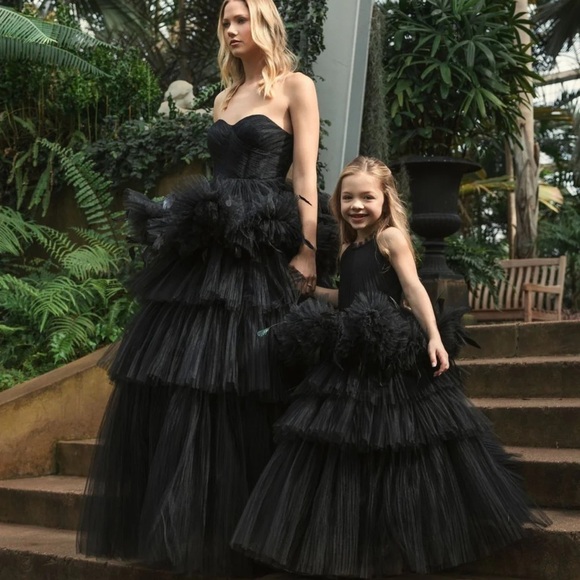 Mac Duggal 20588 Girls High Neck Tulle Dress with Feathers - Picture 5 of 9